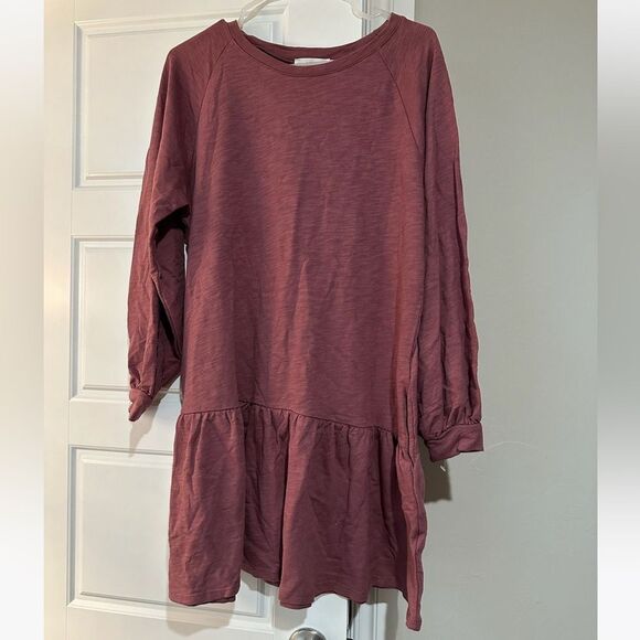Lush Dresses & Skirts - Lush Red Heather Long Sleeve Ruffled Drop Waist Sweatshirt Dress Size Large
